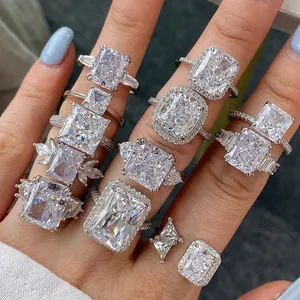 Colección de lujo de anillos de plata 925 con circonitas brillantes de 5 quilates.