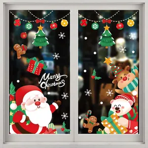 Large colorful Christmas window static stickers featuring Santa Claus and reindeer