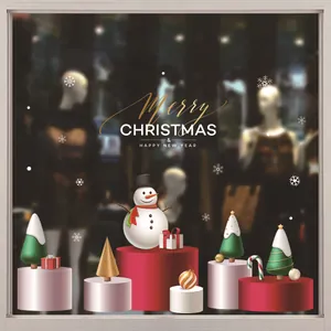 Detailed view of Christmas snowman and tree static cling window stickers design