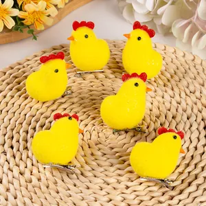 Pasen Gevlokte Kuiken Decoratie Schuim Mini Gele Vogel Met Metalen Clip Voor Huis Feest Festival Pasen Mand Vuller