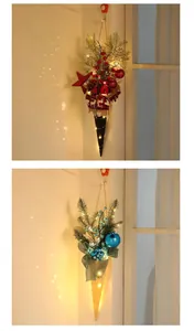 Warm white LED lighted Christmas cone hanging ornaments for festive wall and door decoration