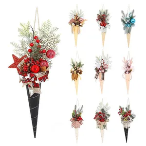 Assorted decorative Christmas ice cream cone ornaments with LED lights and bows