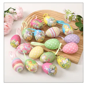 Assorted colorful Easter painted foam eggs with bunny and dot patterns for DIY decor