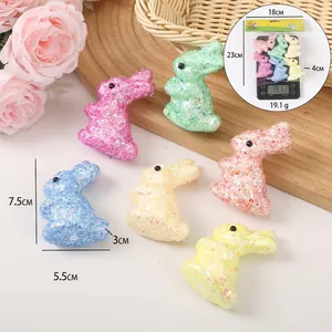 Set of 6 colorful glitter foam Easter bunny figurines for festive home and party decoration