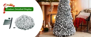 1.8m luxury flocked folding Christmas tree with 400 warm LED lights shown fully assembled