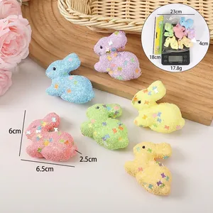 Set of 6 colorful Easter foam bunnies with butterfly sequins for festive decoration