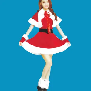 Women's Santa costume set with red dress, white cape, belt, and plush accessories