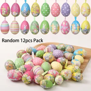 Assorted colorful foam Easter eggs with ribbon hangers in a random 12-piece decorative set