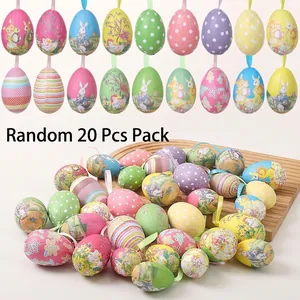 Detailed view of twenty random assorted foam Easter eggs with cute bunny patterns