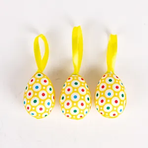 Set of 3 decorative hanging Easter eggs with fabric floral polka dot pattern for decor