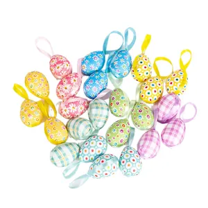 Assorted colorful fabric-covered Easter egg hanging ornaments for festive home decor