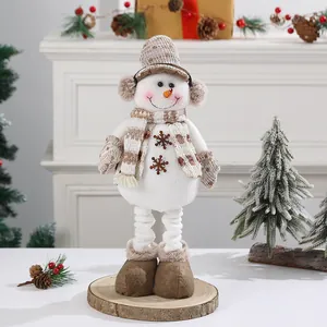 Plüsch-Weihnachtsschneemann-Puppe mit Teleskopbeinen und Strickschal-Deko
