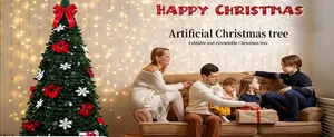 Family celebrating around a 1.8m luxury pre-lit artificial Christmas tree with warm lights