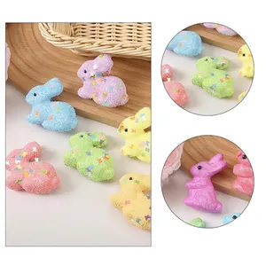 Handmade set of 6 colorful foam particle Easter bunnies for holiday decoration