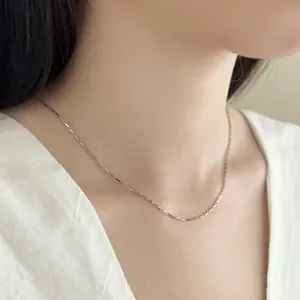 Vista detallada de un delicado collar de cadena de plata de ley S925 en un modelo