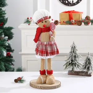Plush Christmas gingerbread doll with telescopic legs and chef hat decoration