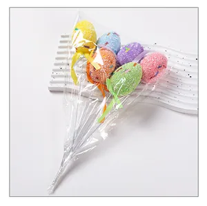 Set di 6 uova di Pasqua colorate in schiuma su bastoncini per decorazioni di festa