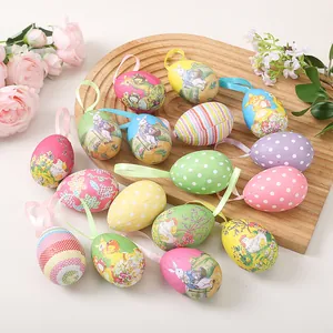 Easter Foam Colorful Hanging Eggs With Rabbit Flower Pattern Festive Party DIY Decoration Shop Layout Hanging Ornaments