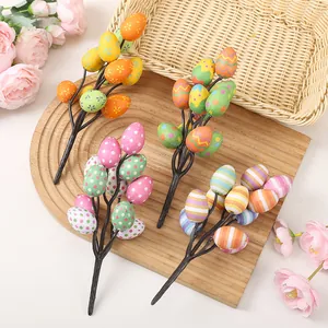 Artificial Easter Egg Branches Foam Egg Stems For Home Desktop Decoration Printed Colorful Egg Floral Arrangement Party Decor