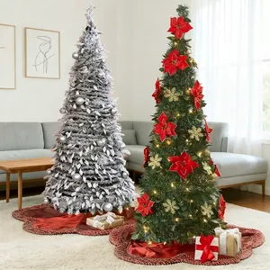 Luxury Foldable Flocked Christmas Tree With Warm LED Lights Green White Artificial Pine Tree For Festive Holiday Home Decor