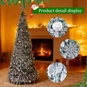 Luxurious 1.8m flocked Christmas tree with warm LED lights and silver ornaments