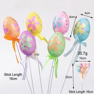 Plettri per uova di Pasqua glitterate con dimensioni e dettaglio della confezione da 6