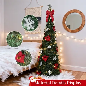 1.8m pre-lit pop-up Christmas tree with 400 warm white LED lights and red poinsettia flowers