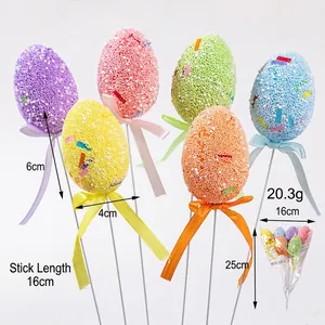Dettagli degli stecchi di uova di Pasqua in schiuma con dimensioni di 6x4cm e 16cm
