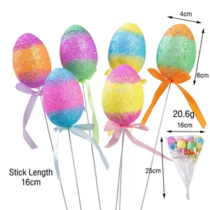 Dimensioni e dettagli degli stecchi con uova di Pasqua glitterate colorate