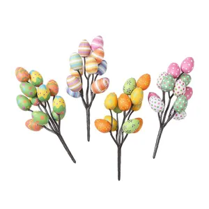 Set of four colorful Easter egg picks with vibrant patterns for spring holiday decor