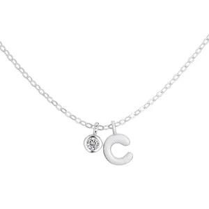 Elegant S925 sterling silver necklace with a matte letter C and sparkling CZ pendant.