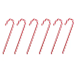 Zesdelige set van rood-witte gestreepte plastic kerst zuurstokken kerstboomhangers