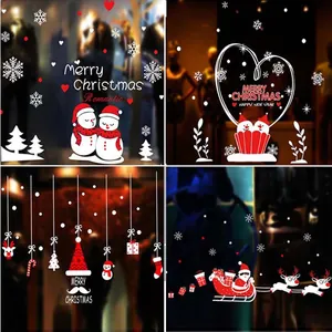 Große Statische Weihnachten Fensteraufkleber PVC Kleberfrei Rentier Weihnachtsmann Schneeflocken Deko Für Shop Haus