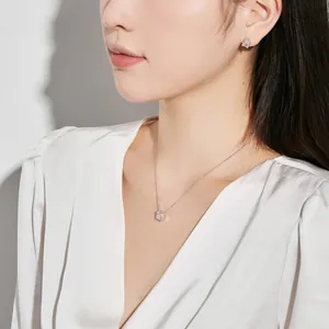 Elegante S925 sterling zilveren sieradenset met zirkonia oorknopjes en een ketting