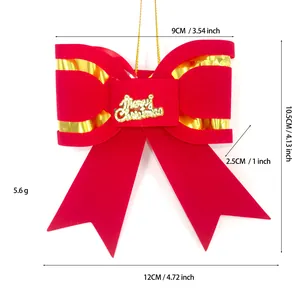 Red velvet Christmas tree bow pendant with size measurements and 5.6g weight display