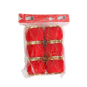 Set de seis mini adornos de tambor flocados rojos para decoración del árbol de Navidad