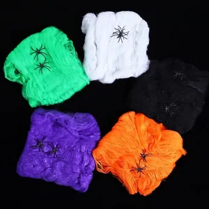 Bunte 20g dehnbare Spinnennetze aus Polyester mit Spinnen für Halloween Party Deko