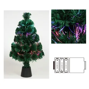 Detalle de las agujas del árbol de Navidad de fibra óptica y diagrama de 3 pilas AA