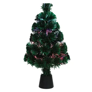 Árbol de Navidad de fibra óptica de 30 cm con follaje verde y base negra