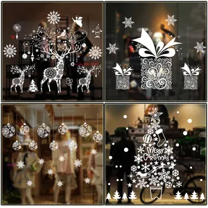 Weiße Weihnachten Fenster Statische Haftung PVC Schneeflocke Rentier Weihnachtsmann Statische Adsorptions Aufkleber Für Feiertag Schaufenster Dekor