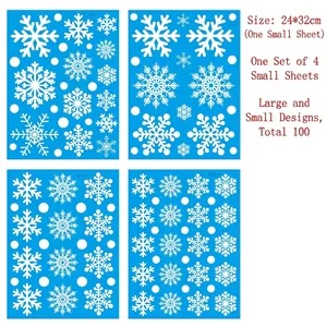 Detailed view of 4 Christmas snowflake static window sticker sheets, 24x32cm size