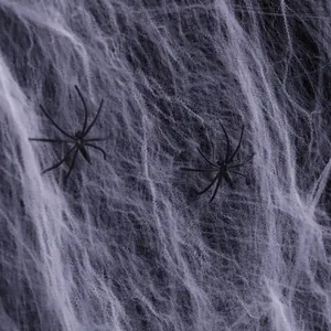 Detaillierte Textur eines weißen Halloween-Spinnennetzes mit realistischen Spinnen