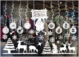 Decorative white static Christmas window stickers with Santa Claus and reindeer designs