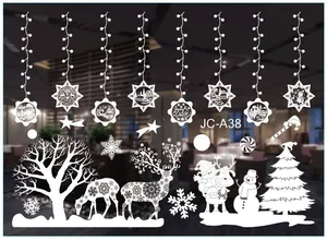 White Christmas static window clings featuring reindeer, snowflakes and Santa Claus motifs.