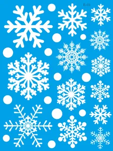 Detailed view showing assorted white snowflake patterns on a static window sticker