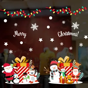 Large colorful Christmas static glass stickers featuring Santa and snowmen for windows