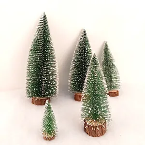 Mini Desktop Cedar Christmas Tree With Wood Base Frosted Pine Tree Ornament For Holiday Party Table Decoration Christmas Decor