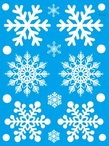 Detail view of white snowflake static window stickers for Christmas decoration.