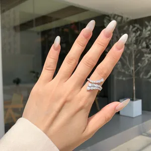 Elegant S925 sterling silver multi-layer wrap ring with cubic zirconia on female hand