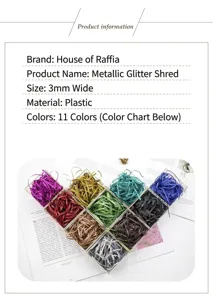 High-quality 3mm glitter shredded plastic raffia filler shown in 11 vibrant colors